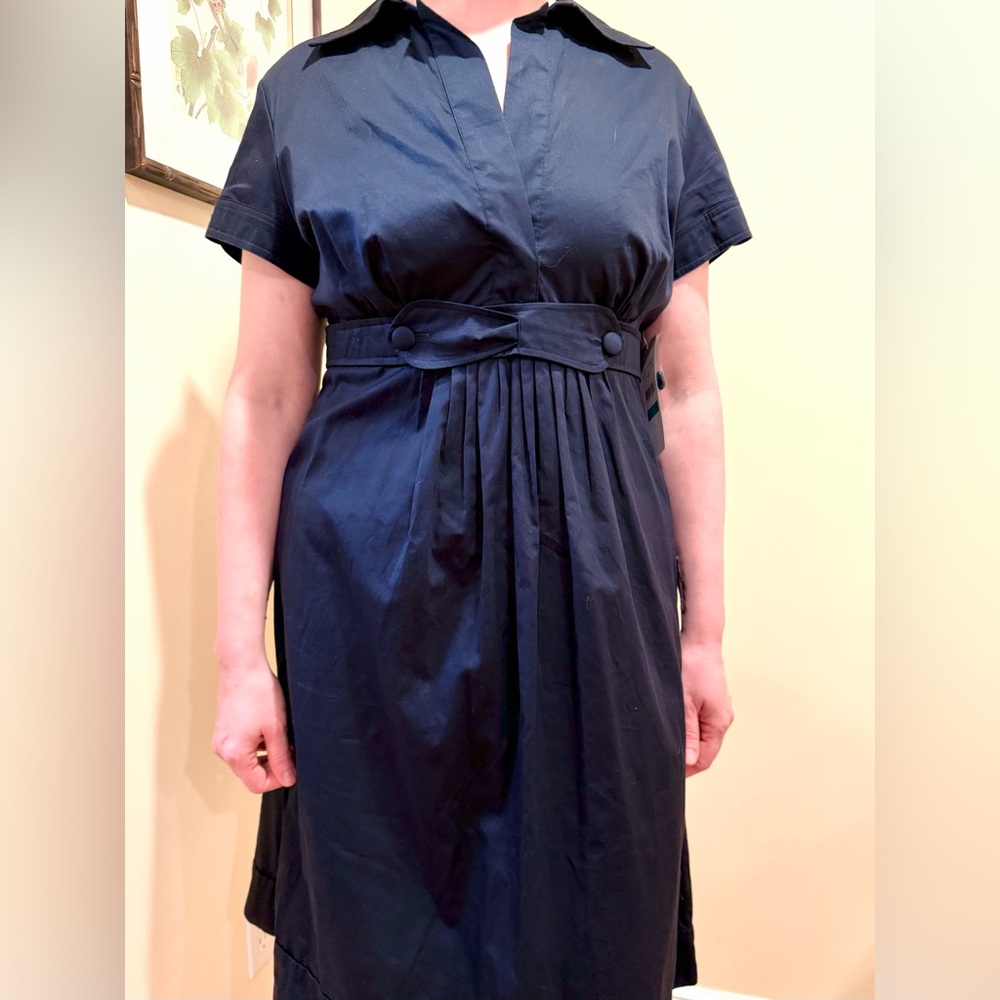 Dark Blue Sleeveless Pleated Waist Dress